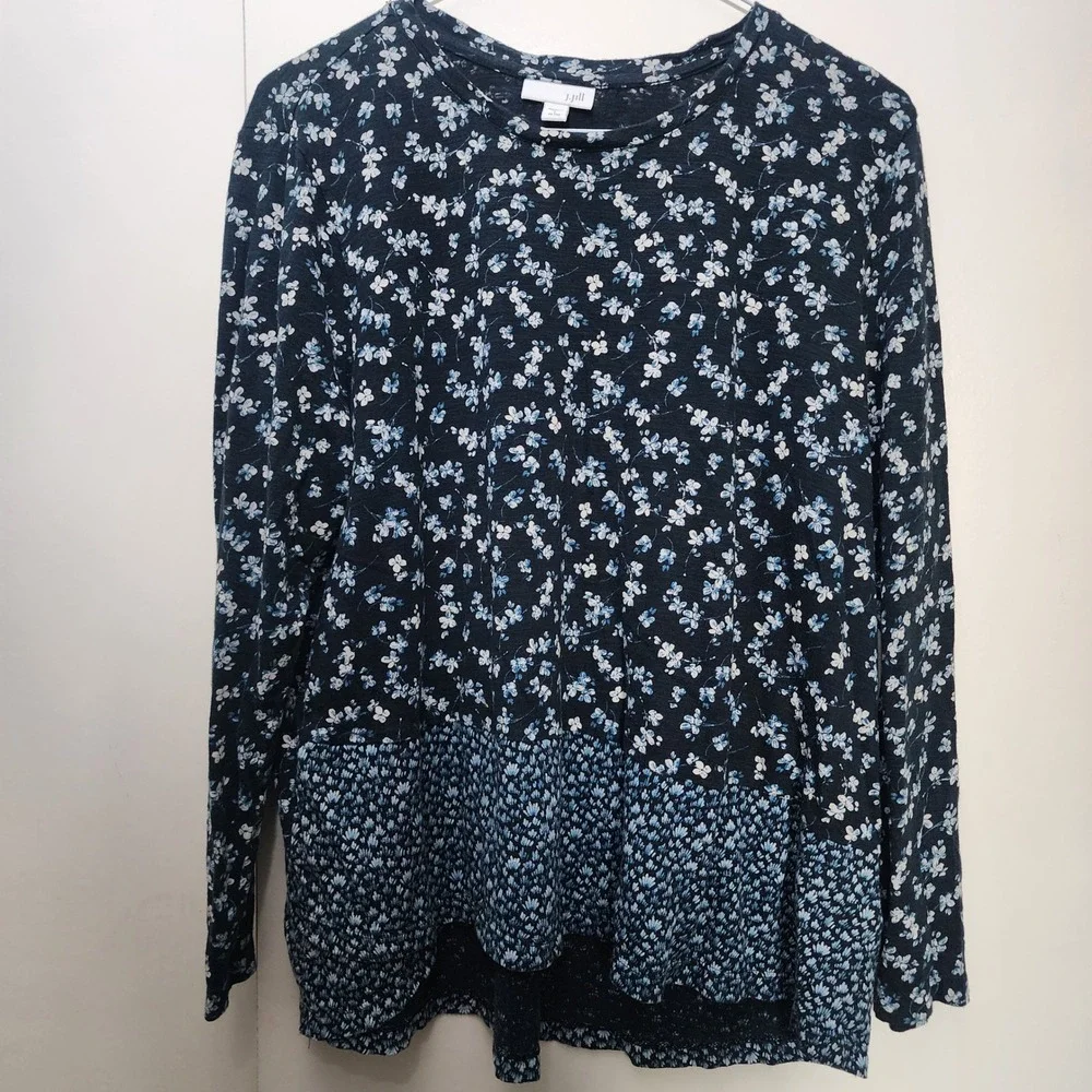 J. Jill Floral Long Sleeve Top Bundle of Two Women LP Tan Navy Pima Cotton